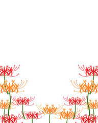水彩風彼岸花フレーム　赤とオレンジの花　飾り枠　秋のイラスト　チラシ・カードデザイン・ポスター・和風デザインの装飾