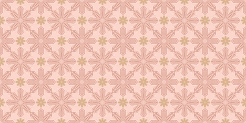 Fototapeta premium Vector seamless pattern with geometric snowflakes. Christmas luxury background texture with subtle floral flower ornament design. Elegant repeated wallpaper for textile, decor, fabric, print, carpet