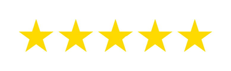Full Five Yellow Stars Rating on a Transparent Backdrop for Excellent Customer Feedback