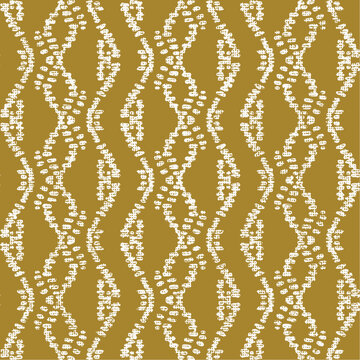 Organic Wavy Line Pattern with Hand-Drawn Texture in Warm Mustard Tone. Ikat bohemian scandinavian seamless pattern. 
