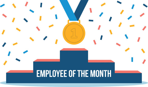 Employee of the month gold medal awarded on podium with confetti celebration - Powered by Adobe