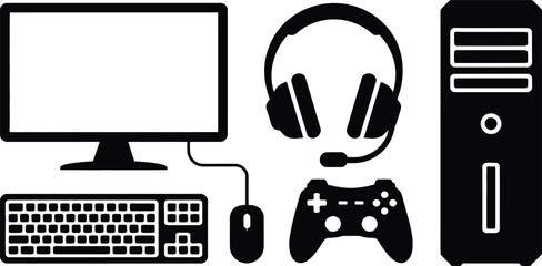 Gamer's essential technology set computer peripherals keyboard mouse headset and game controller