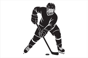 Ice Hockey Player Silhouette Vector Illustration