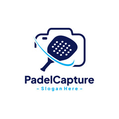Padel capture logo design template. Isolated vector icon of sport padel photographic on white background for poster, banner and flyer.