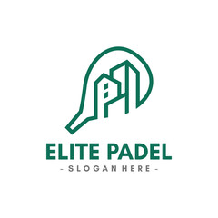 Luxury padel sport logo design template with urban view. Modern play padel. Isolated vector icon on white background.