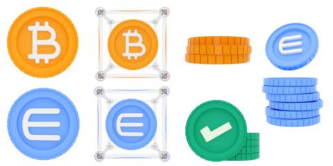 3D Crypto Coins Collection – Vol. 1 — Bitcoin, Enjin, and Digital Tokens in Modern Front Style for Fintech and Web3 Design, UI Design