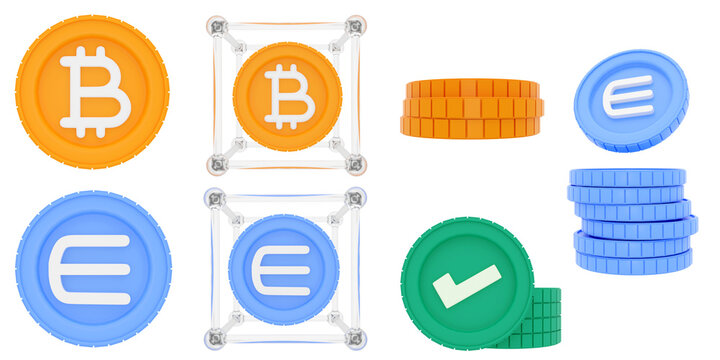 3D Crypto Coins Collection – Vol. 1 — Bitcoin, Enjin, and Digital Tokens in Modern Front Style for Fintech and Web3 Design, UI Design