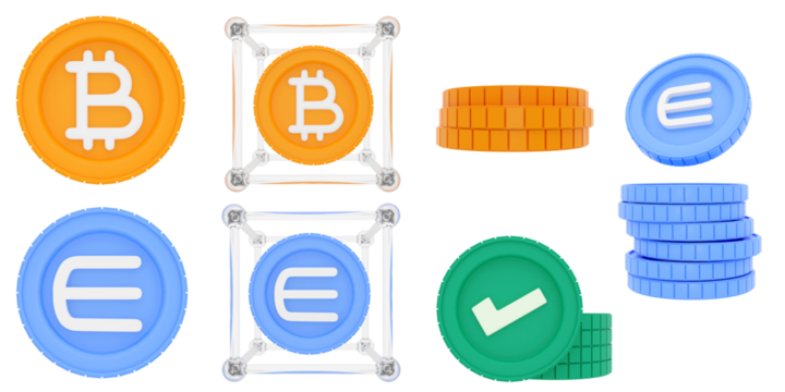 3D Crypto Coins Collection – Vol. 1 — Bitcoin, Enjin, and Digital Tokens in Modern Front Style for Fintech and Web3 Design, UI Design