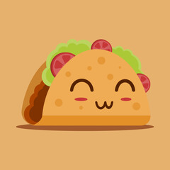 Cute  Taco Vector Illustration. Adorable Kawaii Food Art