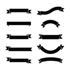 black ribbon banner set collection design element