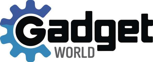 Modern gadget world logo with gear graphic innovation technology abstract design