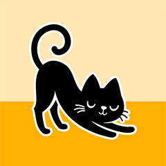 Expressive Cat Silhouette Vector on Yellow Background