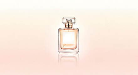 a perfume bottle with a slight glow on a creamy pink background