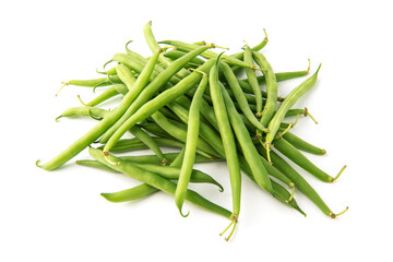 Green beans pile isolated on white background