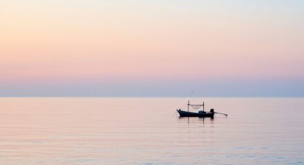 Peaceful Boat Floating On Calm Blue Sea 
