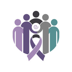 People Forming Heart, Group With Ribbon, Family Support, Togetherness Emblem, Maternal And Newborn Care, Awareness Symbol, Vector