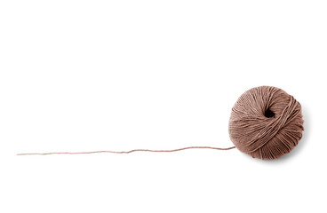 Brown knitting yarn isolated on white