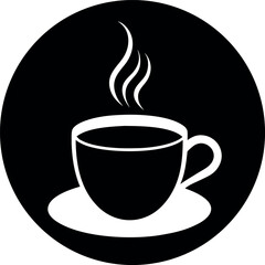 Hot beverage steam rises from a vector coffee cup icon, illustrating a breakfast drink