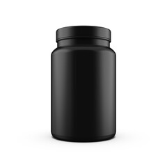 Black Protein Supplement Bottle Mockup on White Background