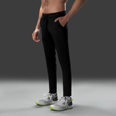 Fitness model display of casual sporty menswear, modern active lifestyle fashion photo,