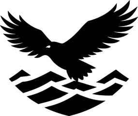 Black vector silhouette of a flying eagle with outstretched wings as a powerful symbol of wildlife and nature