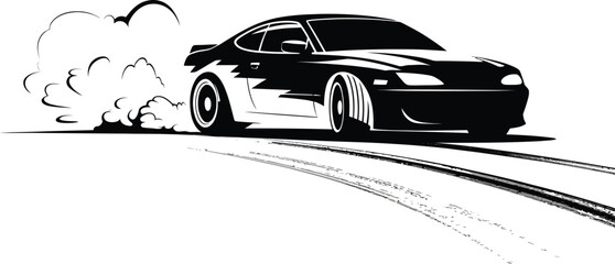 Dynamic sports car drifting producing smoke and tire tracks in a fast action scene © mdnirobsardar05