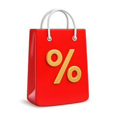 "Red Shopping Bag with Yellow Percent Symbol"