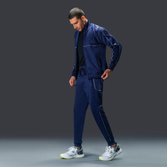 Modern fitness fashion concept showing stylish activewear design for men.