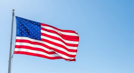 American Flag Waving Proudly Against a Clear Blue Sky.
