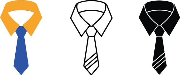 Three shirt and tie illustrations in color outline and solid black