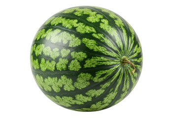 Isolated watermelon fruit featuring dark green rind and mottled light green pattern food item