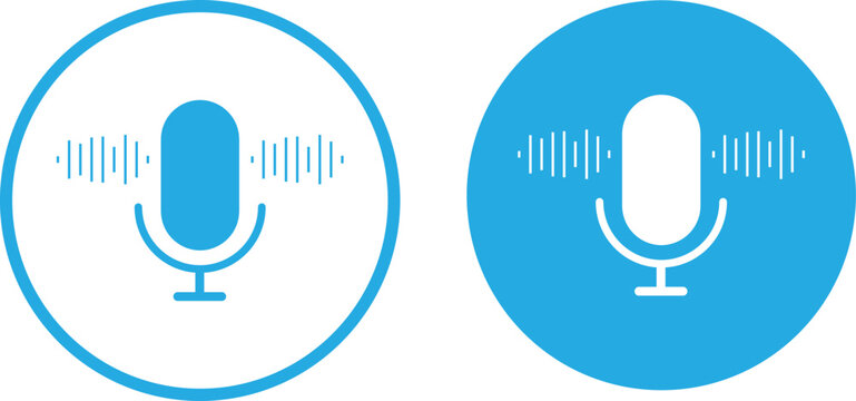 Microphone with sound wave icon. microphone icon with sound waves digital audio recording device.Voice message and podcast symbol.Audio speech podcast mic symbol on transparent background
