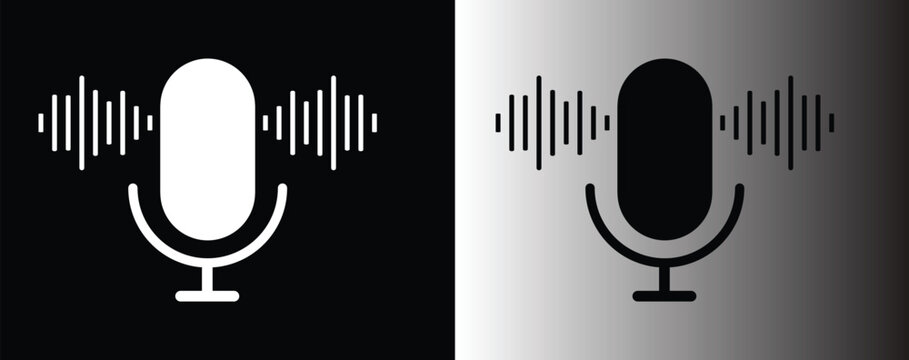 Microphone with sound wave icon. microphone icon with sound waves digital audio recording device.Voice message and podcast symbol.Audio speech podcast mic symbol on transparent background
