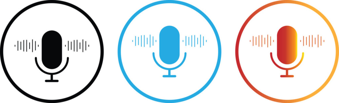 Microphone with sound wave icon. microphone icon with sound waves digital audio recording device.Voice message and podcast symbol.Audio speech podcast mic symbol on transparent background
