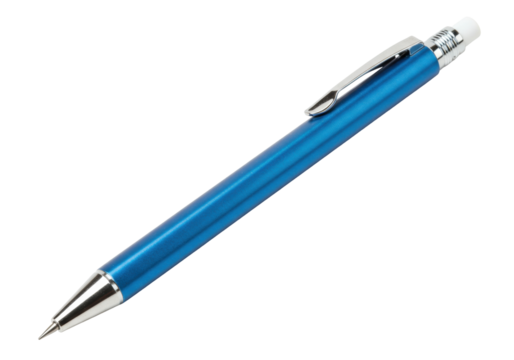Isolated mechanical pencil, drawing tool with clip and eraser tip, office or school supply