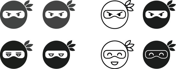 Collection of ninja icons with different expressions and color styles