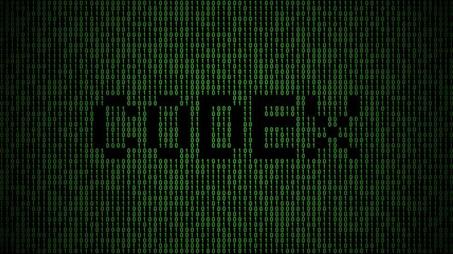 Digital codex binary animation with abstract matrix background.