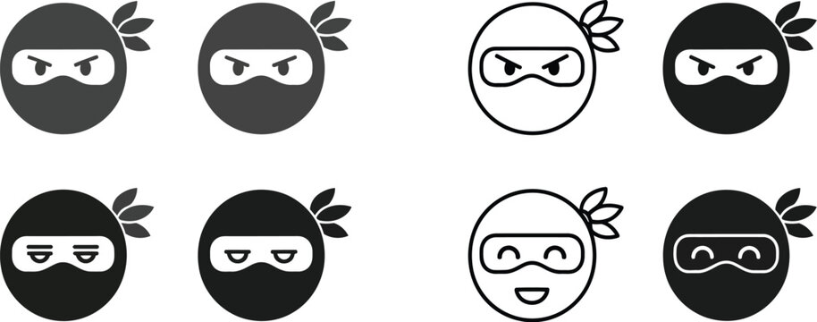 Collection of ninja icons with different expressions and color styles
