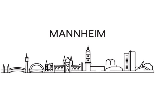 Mannheim Line Art skyline horizontal banner. Mannheim, Germany. Vector template for your design. with white background