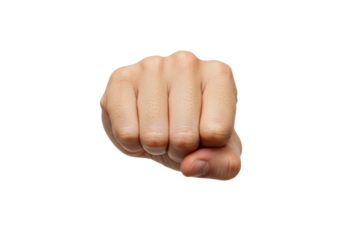 Isolated human closed fist against neutral backdrop, expressive body language element