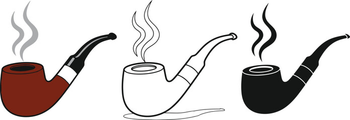 Three smoking pipes in different styles on a white background art