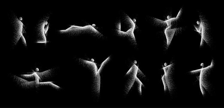 Dance human silhouette graffiti. People dancing watercolor airbrush. Angel body, woman athlete street art. Energy ballet jump, rhythmic fit freedom symbol. Paint particle splash, brush spray drip art.