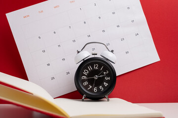 Monthly calendar. Calendar with date on paper. Day planner. Schedule of the week, month and year. Modern organizer. Business diary. Deadline reminder. Daily event management. Template and grid