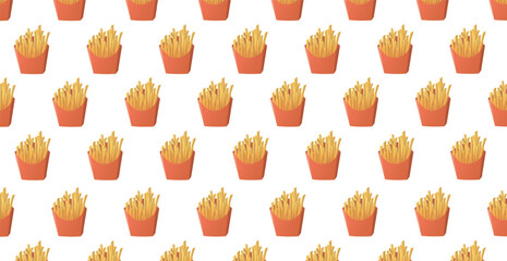 Panoramic pattern packaging with french fries on a white background - Vector illustration