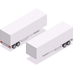 Two White Semi Truck Trailers In An Isometric View With A Transparent Background