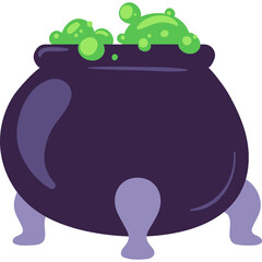 Pixel Art Cauldron With Bubbling Green Potion On Transparent Background