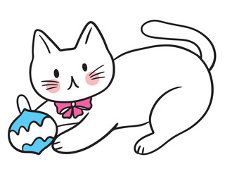 Illustration of a Cat Playing with an Ornament.