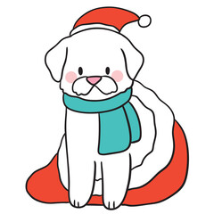 Illustration of a Dog Wearing Santa Hat