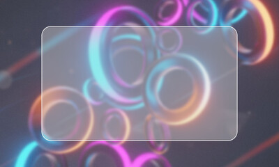 A frosted glass frame hovers over a vibrant backdrop of glowing circles, creating a modern and eyecatching design with a futuristic aesthetic