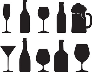 PrintCollection of silhouetted alcoholic beverage bottles and glasses